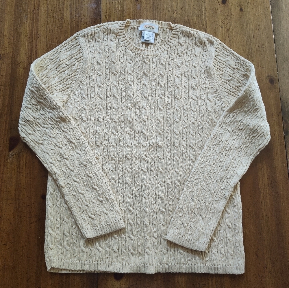 Talbots Women's Butter Yellow Cable Knit Crewneck Sweater | Size Large